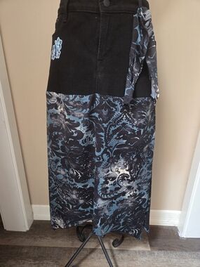 Black and Teal Patterned Maxi Skirt - One Of A Kind Twisted Sisters Stitches